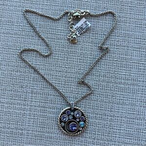 Brighton Halo Blue Purple Hues Silver Crystal Pendant Necklace 16” long